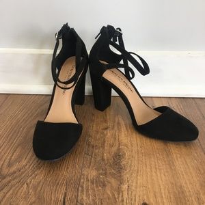 Black Suede Ankle Strap Heels
